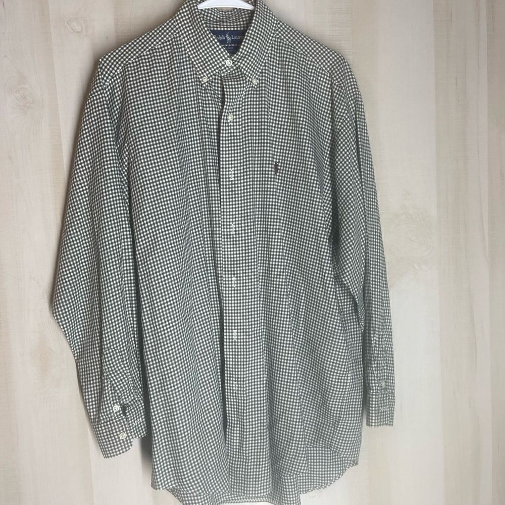 Ralph Lauren green and white check long sleeve button down shirt, size medium